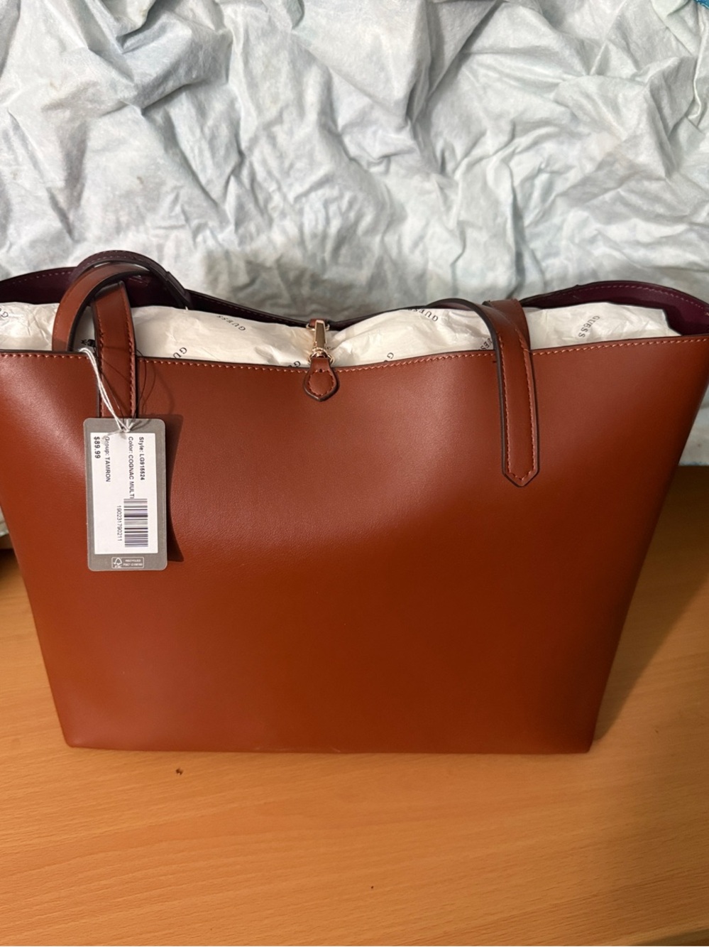 GUESS Brown Convertible Tote with Gold Logo - Picture 2 of 4